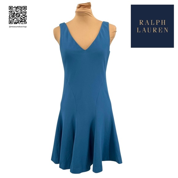Ralph Lauren Blue Label (Medium NWT} - Blue V-Neck Fit & Flare Dress - Picture 1 of 16